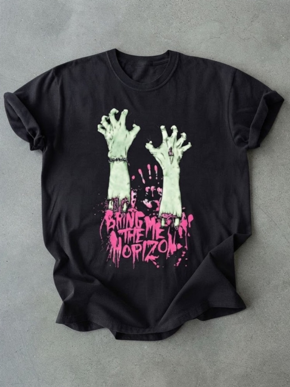 Zombie Hands Dripping Gore Band Style Black Gildan T-Shirt
